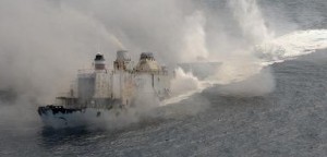 A picture capturing the sinking of the USS General Taylor. 