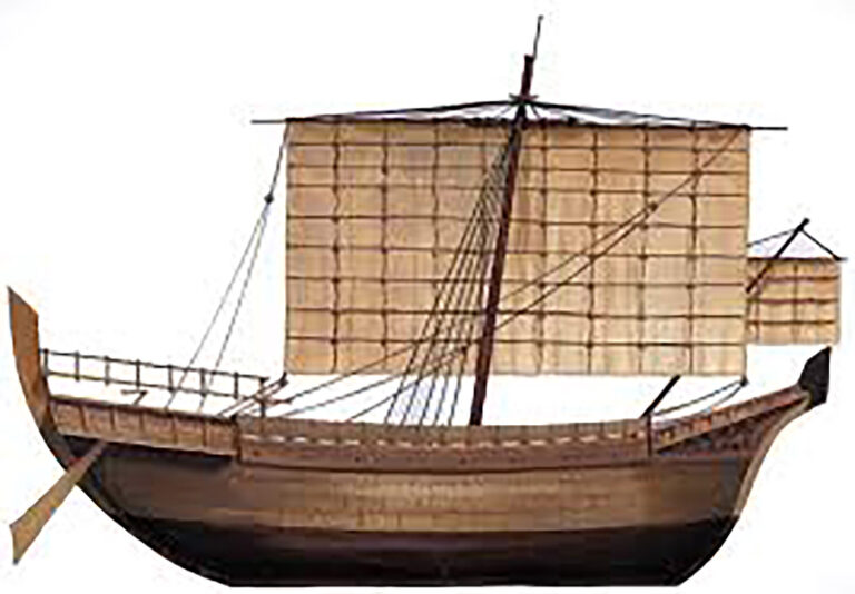 A model of the kind of ship that Greek and Roman pirates of ancient times would have used