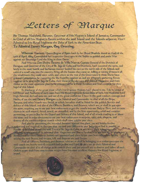 A letter of marque for Henry Morgan in 1699