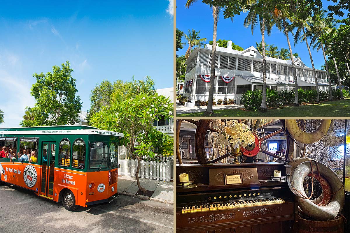 Key West trolley, Truman Little White House, Shipwreck Museum exhibit